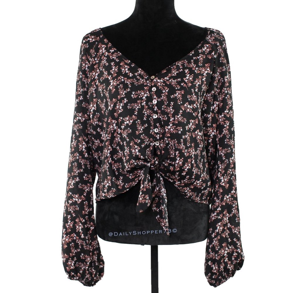 Women's Socialite Cropped  Slouchy Tie Hem Blouse